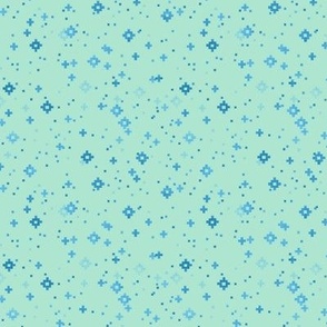 pixelated stars - medium blues on light bluegreen - ELH