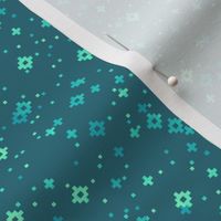 pixelated stars - bright teals on bright bluegreen - ELH