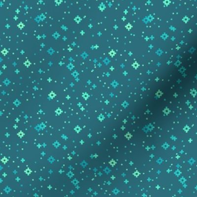 pixelated stars - bright teals on bright bluegreen - ELH