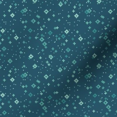 pixelated stars - bright teals on muted dark teal - ELH