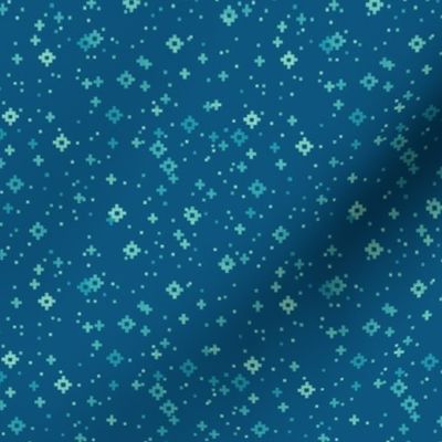 pixelated stars - bright teals on bright medium blue - ELH