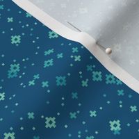 pixelated stars - bright teals on bright medium blue - ELH