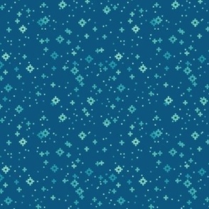 pixelated stars - bright teals on bright medium blue - ELH