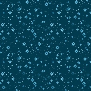 pixelated stars - bright blues on dark teal - ELH