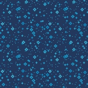 pixelated stars - bright blues on navy - ELH