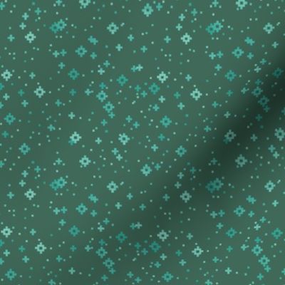 pixelated stars - teals on dark green - ELH