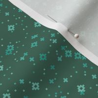 pixelated stars - teals on dark green - ELH