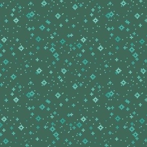 pixelated stars - teals on dark green - ELH