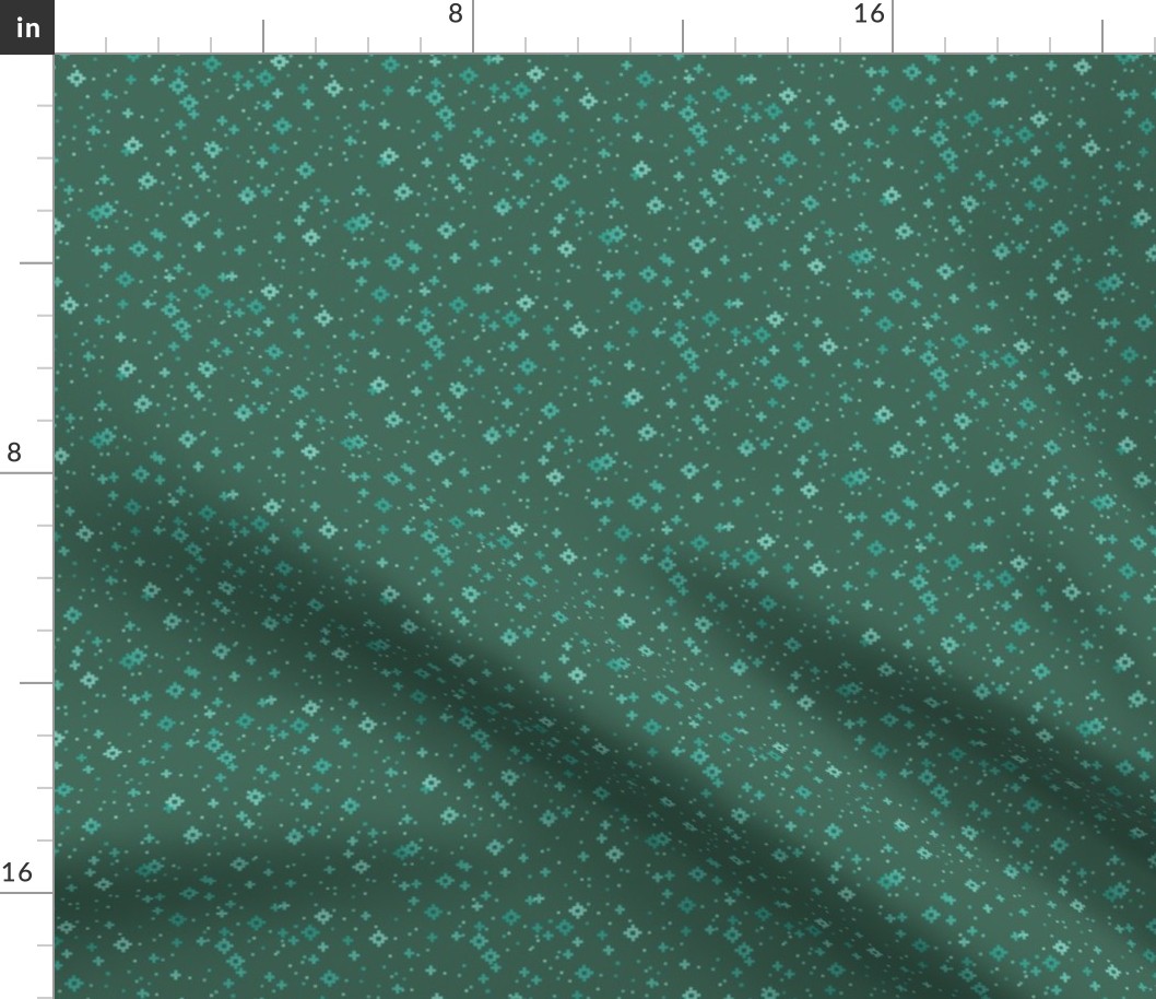 pixelated stars - teals on dark green - ELH