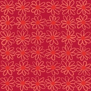 540 - Bumpy line daisy grid pattern in vibrant coral tones - medium scale for kids apparel, soft furnishings and crafting, pet accessories and quilting.