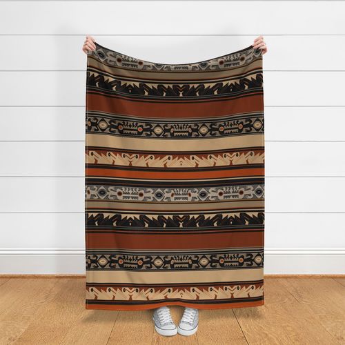 Peruvian Inca Parajos y Dragons - Design 12693678 - Rust Black Tan