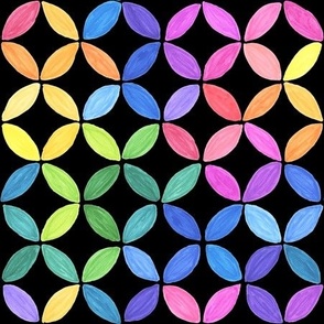 Rainbow circle petal pattern on black