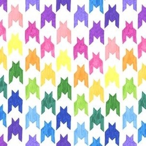 Illustrated colourful vertical houndstooth on white