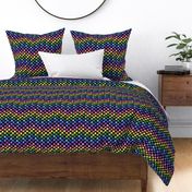 Illustrated colourful vertical houndstooth on black