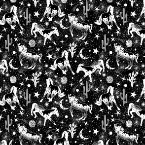 Magical West- Wild Horses in Mystical Desert- Black and White- Regular Scale
