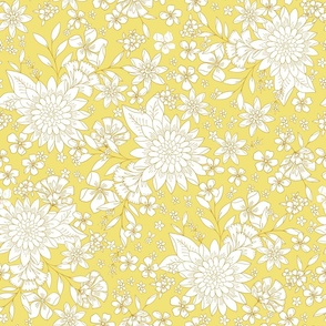 Vintage Floral Garden buttercup yellow  by Jac Slade