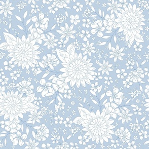 Vintage Floral Garden Fog Blue by Jac Slade