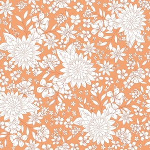 Vintage Floral Garden Mango orange  by Jac Slade