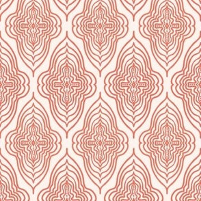 293 $ - Soft warm coral and cream stylized medallion, jumbo scale for wallpaper and bed linen, for a classic sophisticated look