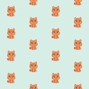 small scale ginger cat on light turquoise background