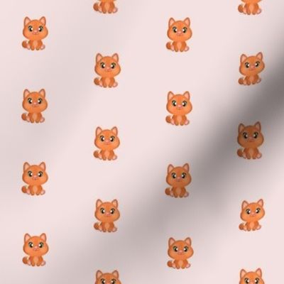 small scale ginger cat on light pink background