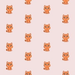 small scale ginger cat on light pink background