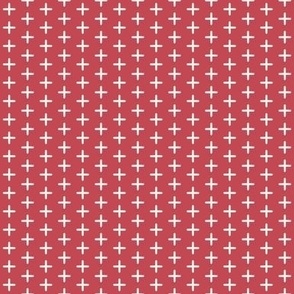 538 - Plus sign in soft cream on vibrant coral red, elegant and sophisticated for wallpaper, apparel for both kids and adults and soft furnishings.