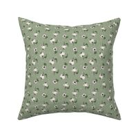 Mdm Ditzy Floral - White on Green - Medium scale