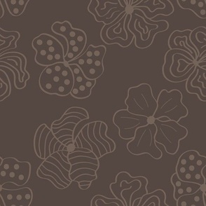 (large) line art hibiscus neutral dark brown