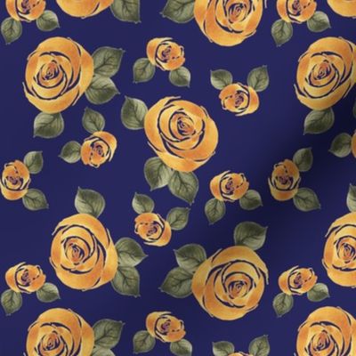 Gold Watercolor Roses (Blue)
