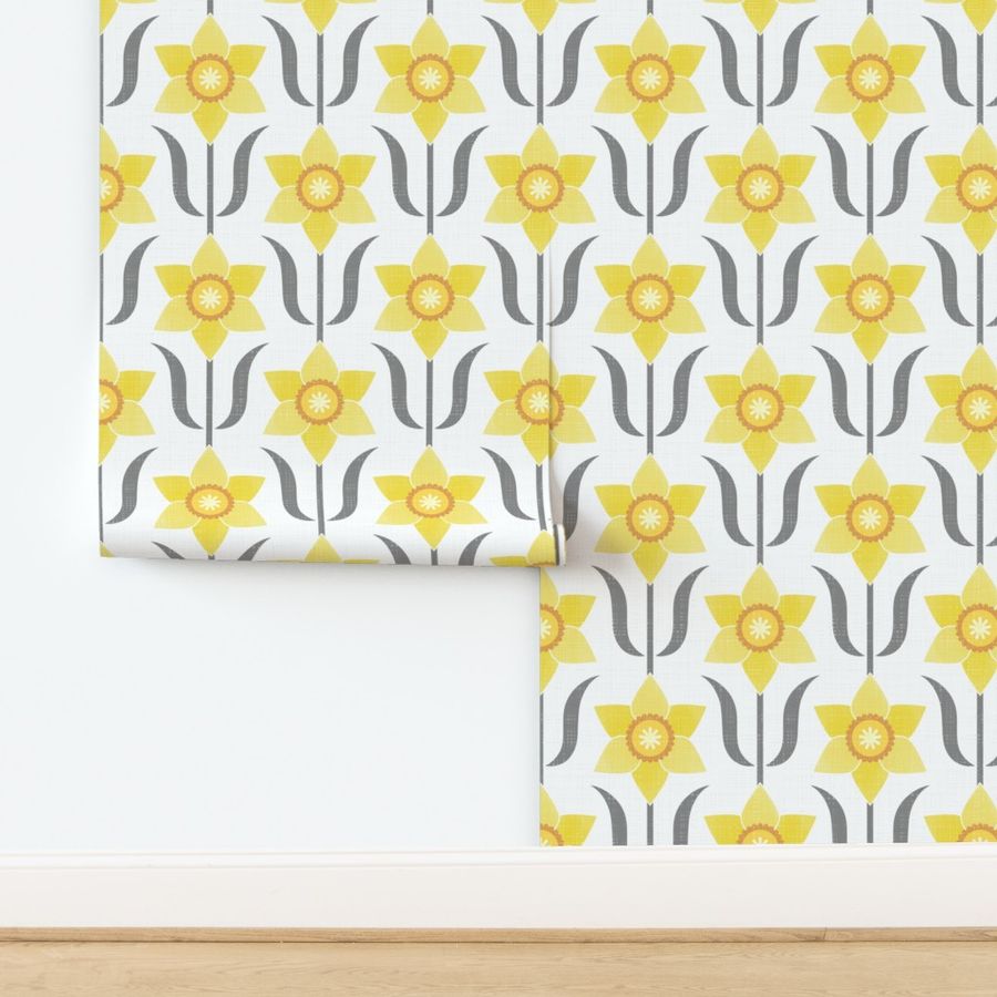 Art Nouveau Daffodils - spring flowers/garden/neutral botanicals/yellow