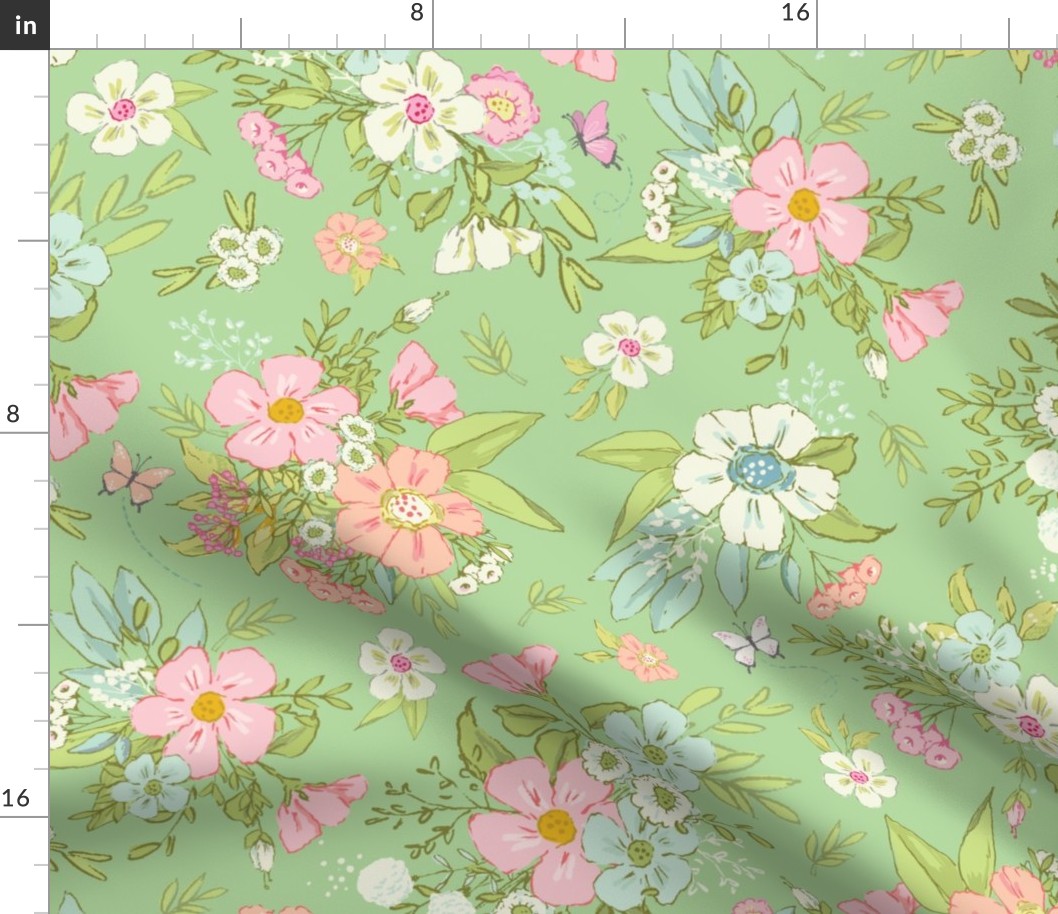 XL Pretty Flowers- basil // Love Some Bunny collection