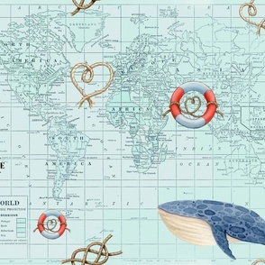 Aqua Map with Whales