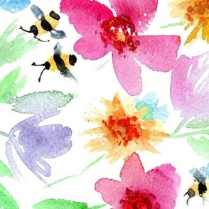 wild flowers, dandelions and bees - watercolor summer vibes a824-1