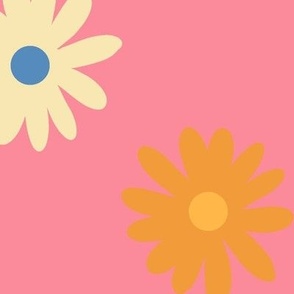 Flower Power Daisies/Bright Hippie Flowers/Simple Retro Floral - Extra Large Pink