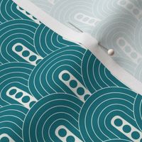 Rainbow Color Wave Retro Teal Ivory Small Scale