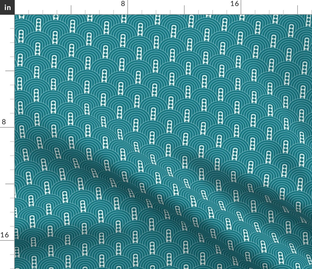 Rainbow Color Wave Retro Teal Ivory Small Scale