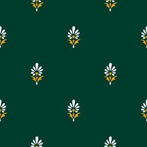 Ditsy Floral Buti Pattern (Dark Green and Marigold)