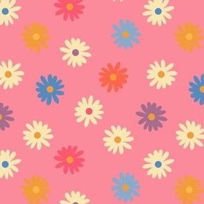 Flower Power Daisies/Bright Hippie Flowers/Simple Retro Floral -Small Pink