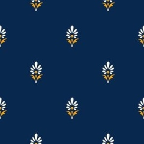 Ditsy Floral Buti Pattern (Navy and Marigold)