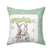 18” Bunnies Sharing a Sundae Pillow Front with dotted cutting lines, Nursery Bedding, sea flower // Love Some Bunny collection