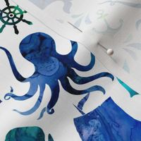 Blue Watercolor Nautical Silhouettes Multidirectional 