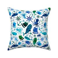 Blue Watercolor Nautical Silhouettes Multidirectional 