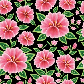 Pink Flower Pattern with Black Background