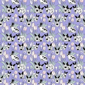 Rabbits and tulips on lilac 6x6