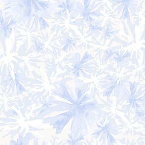 Light blue and white abstract watercolor flowers