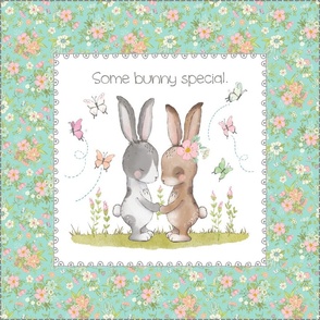 18” Some Bunny Special + Butterflies Pillow Front with dotted cutting lines, Nursery Bedding, sea flower // Love Some Bunny collection