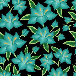 Turquoise Flower Pattern in Black Background