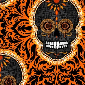 Dark Sugar Skulls Black and Orange - XL