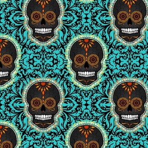 Dark Sugar Skull Orange and Teal